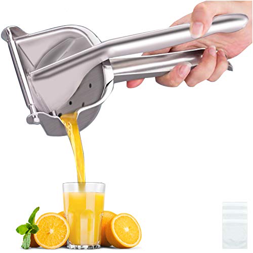 Real Stainless Steel Lemon Squeezer Citrus Juicer Hand Press Heavy Duty Manual Squeeze Juice Extractor Maker Orange Lime Grapefruit Presser  Bonus 50 Pcs Filter Bags