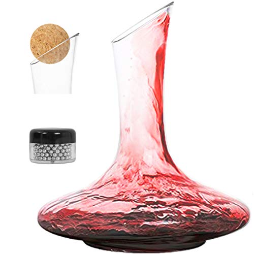 DRAGONN Luxury Wine Decanter  100 Hand Blown Leadfree Crystal Glass Wine Carafe  Bonus Cork Stopper  Steel Cleaning Beads Accessories DNKWWN1D