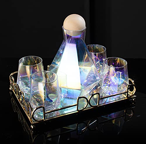 Diamond Iridescent Glass Diamond Decanter and Glasses Set The Wine Savant Rainbow Iridescent Comes With A Diamond Decanter 4 WhiskeyWine Diamond Glasses 1 Tray and a Perfect Box