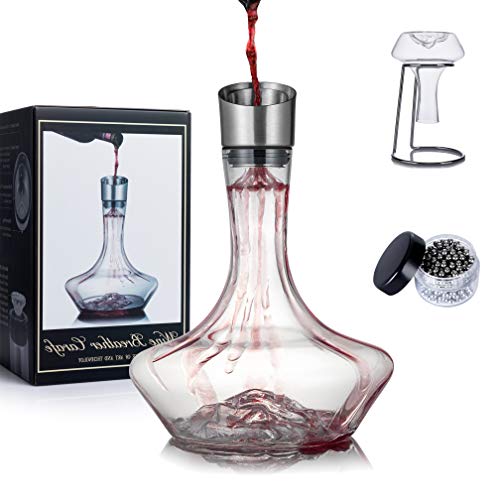 YouYah Iceberg Wine Decanter Set with Aerator FilterDrying Stand and Cleaning BeadsRed Wine CarafeWine AeratorWine Gift100 Hand Blown Leadfree Crystal Glass (1400ML)