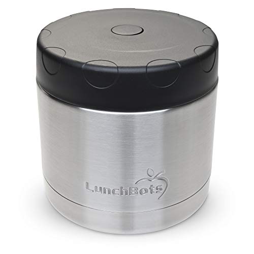 LunchBots 16oz Thermal Stainless Steel Wide Mouth  Insulated Container With Vented Lid  Keeps Food Hot or Cold for Hours  LeakProof Portable Thermal Food Jar is Ideal for Soup  16 ounce  Black
