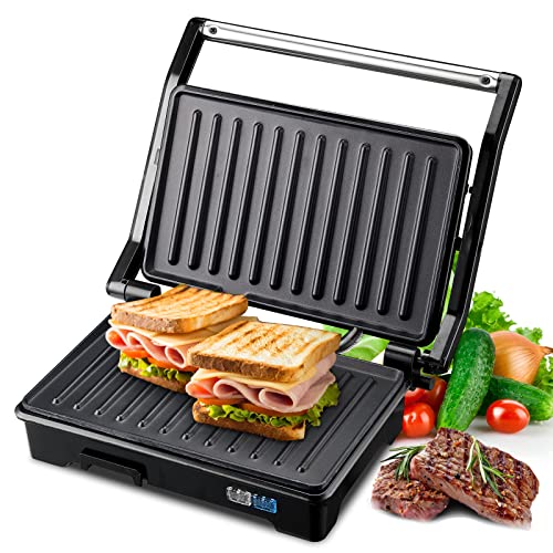 Panini Press Grill Breakfast Sandwich Maker Open 180 Degress for Panini Kisaviour Countertop Cooking BurgersSteakGrilled CheeseBarbecue on Both Sides