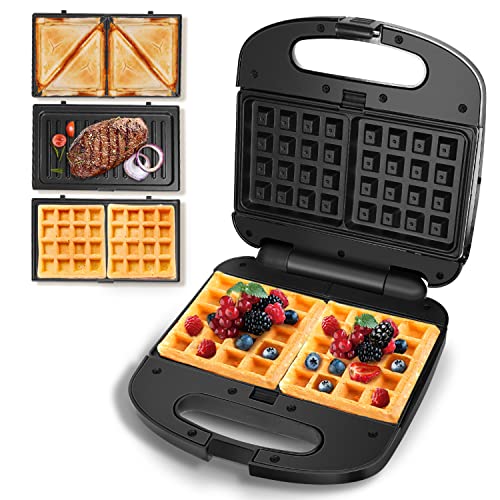Taylor Swoden Sandwich Maker 3 in 1Compact Waffle Maker with Removable PlatesElectric Panini Press Grill with NonStick Plates LED Indicator Lights Cool Touch Handle AntiSkid Feet