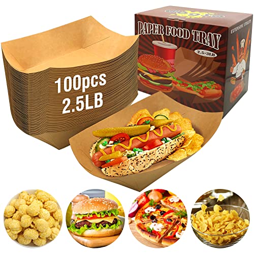 25 LB Paper Bowls  Eco Friendly Disposable Hot Dog Tray Popcorn Bowl Nacho Trays Paper Food Trays Disposable Strong and OilProof Party Trays for Serving Food Disposable Food Containers(100pcs)