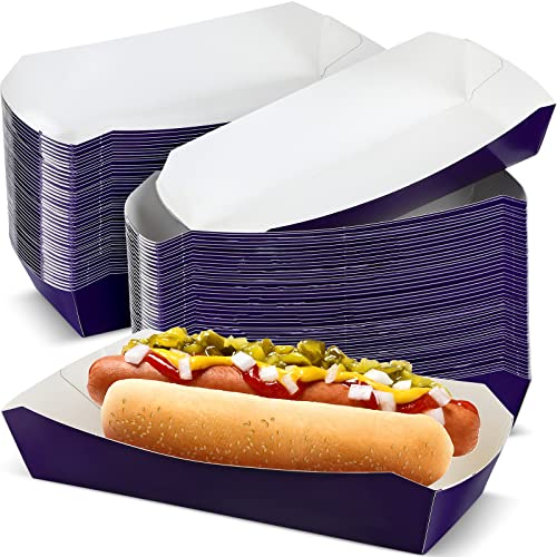 200 Pack Paper Hot Dog Trays 2 lb Heavy Duty Paper Food Boats Grease Resistant Hot Dog Holder Disposable Serving Trays for Birthday Fairs Festivals Party Decorations Supplies 7 x 33 Inch