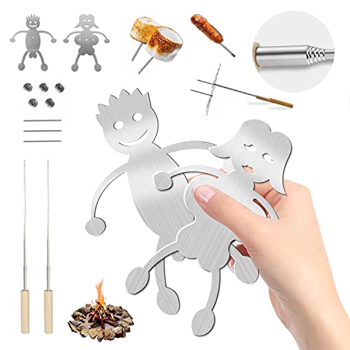 Hot Dog and Marshmallow Roaster Sticks Man and Woman Smores Skewers for Fire Pit Kit Funny BBQ Sticks for Campfire Included Upgrade  Extend Barbecue Sticks