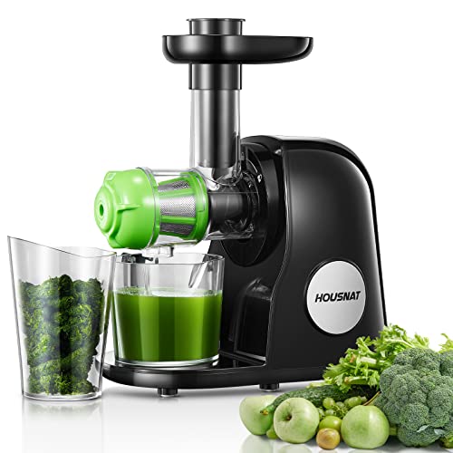 Juicer Machines HOUSNAT Professional Celery Slow Masticating Juicer Extractor Easy to Clean Cold Press Juicer with Quiet Motor and Reverse Function for Fruit  Vegetable Brushes  Recipes Included Black