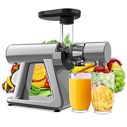 Juicer Machines ZUUKOO Slow Masticating Juicer Cold Press Extractor with Quiet Motor  Reverse Function Easy to Assemble and Clean with Brush Juice Recipes for Vegetables and Fruits (Grey)