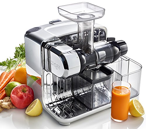 Omega Cube Nutrition System Juicer Creates Fruit Vegetable  Wheatgrass Juice Slow Masticating Compact Design with Convenient Storage 200Watt Silver