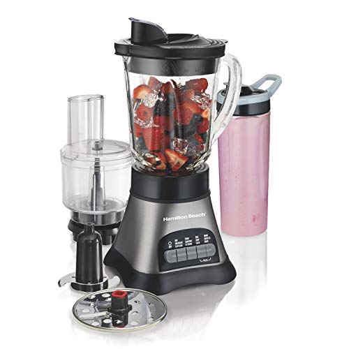 Hamilton Beach Blender and Food Processor Combo Portable BlendIn Travel Cup Shakes and Smoothies 40oz Jar  3Cup Vegetable Chopper Grey  Black (58163)