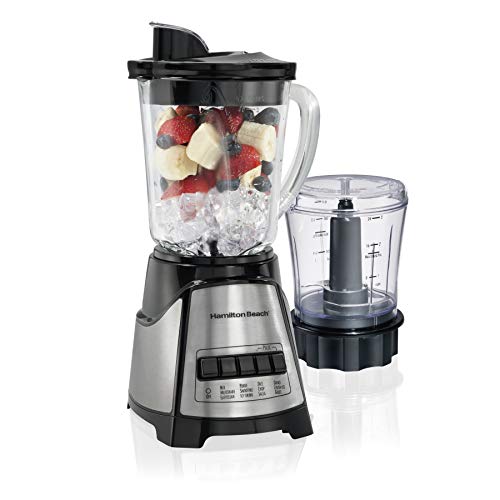 Hamilton Beach Power Elite Blender with 40oz Glass Jar and 3Cup Vegetable Chopper 12 Functions for Puree Ice Crush Shakes and Smoothies Black and Stainless Steel (58149)