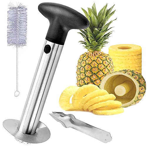 Pineapple Corer and Slicer Tool NewGF Stainless Steel Pineapple Cutter with Clean Brush  Pineapple Eye Remover For Fast Core Removal and Slicing(3pcs)…