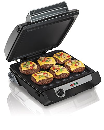 Hamilton Beach 4in1 Indoor Grill  Electric Griddle Combo with Bacon Cooker Opens Flat to Double Cooking Surface Removable Nonstick Plates Black  Silver (25601)