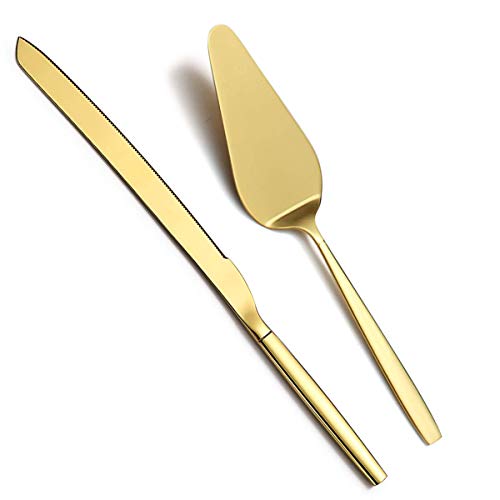 Berglander Gold Cake Pie Pastry Servers Gold Cake Serving SetCake Knife and Server Set Perfect For Wedding Birthday Parties and Events