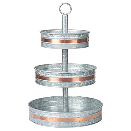 Ilyapa Galvanized Three Tier Serving Stand with Copper Trim  3 Tiered Metal Tray Platter for Cake Dessert Appetizers  More