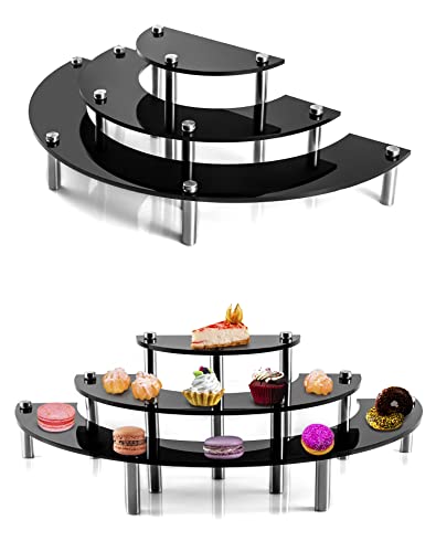 QWORK Black Acrylic Half Moon Dessert Cupcake Display Stand 2 Pack 3 Tier ThreeTier Half Moon Server Dessert Stand Shelves for Display or Collections Wedding Home Birthday Party