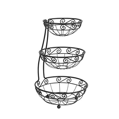 Spectrum Diversified Scroll Arched Server Stacked 3Tier Fruit Bowls Counters Traditional Kitchen Décor  Fruit Basket Stand Black
