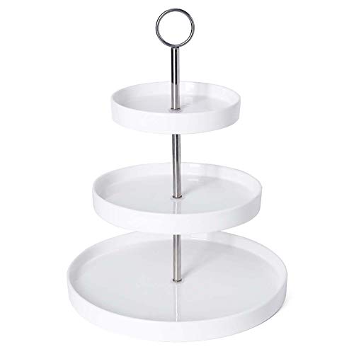 Sweese 734101 3Tier Porcelain Cupcake Stand Tiered Dessert Stand Cake Stand  White Porcelain Round Plates for Tea Party Wedding Baby Shower Buffet Server