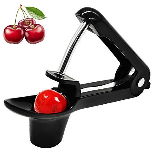 Cherry Pitter YISSCEN Cherry Olive Seed Remover Tool with FoodGrade Silicone Cup HeavyDuty Cherry StonerCherry Core RemoverOliver Pitter with SpaceSaving Lock Design (Black)