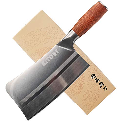 Kitory Meat Cleaver Bone Chopping Knife Heavy Duty Chinese Chef Knife German Steel MultiPurpose Kitchen Knife with Comfortable Pearwood Handle Gift Box Included 7 inch