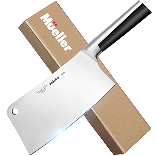 Mueller 7inch Meat Cleaver Knife Stainless Steel Professional Butcher Chopper Stainless Steel Handle Heavy Duty Blade for Home Kitchen and Restaurant