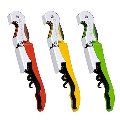 Wine Opener Waiters Corkscrew by Kitchen Gadgets  3 Pack  3in1 Multitool Double Hinged Corkscrew  Foil Cutter Knife  Cap Opener  Easy One Hand Operation  Professional Durable Metal Design