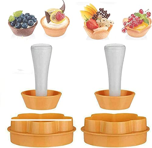 Pastry Dough Tart Tamper Kit With 6 Cavity Muffin Pan Plastic Cookie Dough FlowerRound Cake Cutter With Tart Tamper Tart Shell Molds Cupcake Mold For MuffinCupcake (2Pcs