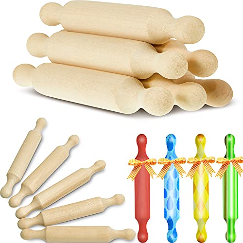 Suclain Wooden Mini Rolling Pin Long Kitchen Baking Small Dough Rolling Pin for Children Fondant Pastry Pizza Crafting and Imaginative Play for Halloween and Christmas Presents (6 Pieces6 Inches)