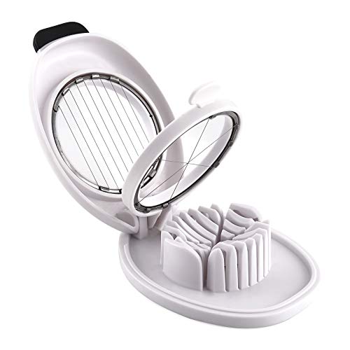 Egg Slicer for Hard Boiled EggsEasy to Cut Egg into Slices Wedge and Dices Sturdy ABS Body with Stainless Steel WiresNonslip FeetDishwasher Safe BPA Free(WHITE)