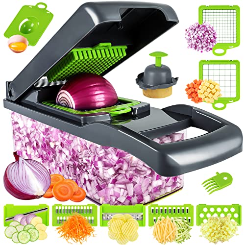 Vegetable Chopper Pro Onion Chopper Multifunctional 13 in 1 Food Chopper Kitchen Vegetable Slicer Dicer CutterVeggie Chopper With 8 BladesCarrot and Garlic Chopper With Container