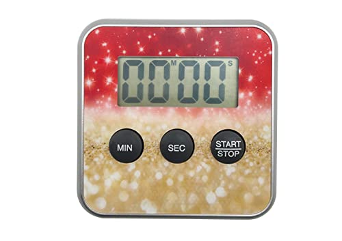 MultiFunction Electronic Timer Classroom Learning Management Kitchen Magnetic Digital Timer (Red Glitter)