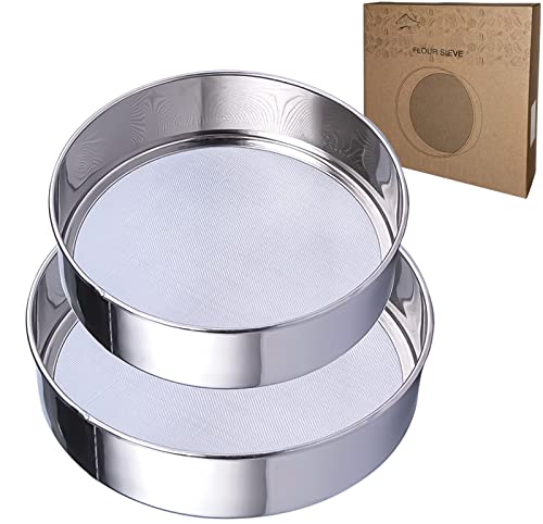 SPX Sieve Fine Mesh Stainless Steel Round Sifter for Baking Flour Sieve 8 Inch 40 Mesh and 6 Inch 60 Mesh 2PCS Silver