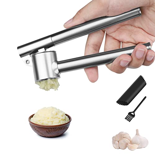 Garlic Press Garlic Mincer  Crusher 304 Stainless Steel Garlic Press for Kitchen with Handle  Peeler  Kitchen for Garlic Garlic Presser Easy to Clean Easy Squeeze Rust Proof