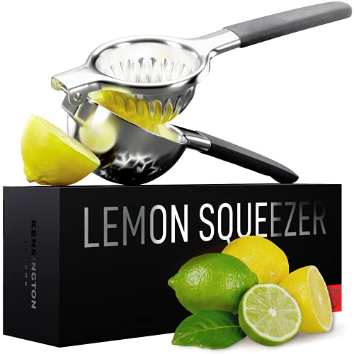 Lemon Squeezer Stainless Steel Press  Ergonomic Manual NonSlip Grip Design  Effortless ProGrade Lemon Lime Orange and Citrus Fruit Hand Held Juicer  Fewer Seeds More Juice