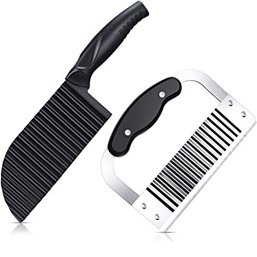2 Piece Crinkle Potato Vegetable Cutters Stainless Steel Blade Wavy Slicer Crinkle Cutter Wavy Crinkle Cutting Tool Salad Chopping Knife and Vegetable French Fry Slicer