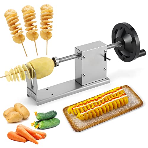CGOLDENWALL 3 in 1 Manual Tornado Potato Slicer Spiral Potato Cutter Twisted Potato Slicer Spiral Twister Cutter Thicker Stainless Steel Vegetables Cutting Machine