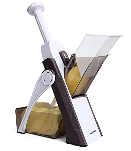 SupMaKin Slicer Safe Mandoline Slicer Multi Vegetable Cutter Veggie Dicer Julienne French Fry Potato Cutter Thickness Adjust Kitchen Chopping Artifact  Brown