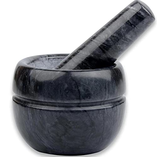 Aisiming Mortar and Pestle Set Polished Natural Marble Stone Guacamole Molcajete Bowl with Base Silicone PadMatching Stainless Spoon and Matching Small Brush 200ml Capacity(Small Dark Gray)