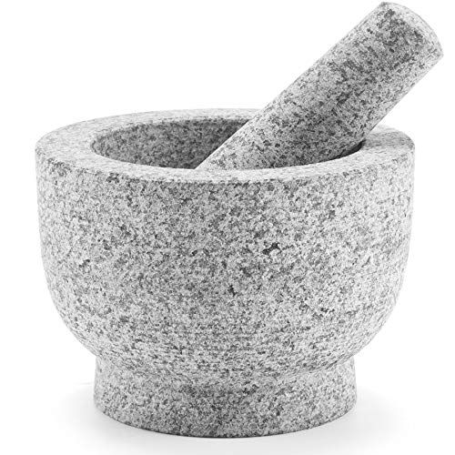COZ Granite Mortar and Pestle Set for Guacamole Spice Salads 6 Inch  2 Cup Capacity  Large Heavy Duty Unpolished Granite Molcajete Grinder Herb Crusher Stone Bowl Dishwasher Safe
