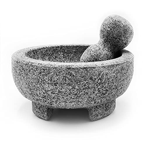 Granite Mortar and Pestle Set Guacamole Bowl Molcajete 8 Inch  Natural Stone Grinder for Spices Seasonings Pastes Pestos and Guacamole  Extra Bonus Avocado Tool Included