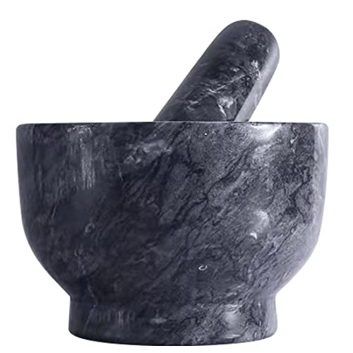 Granite Mortar and Pestle Set Guacamole Bowl Polished Natural Marble Stone Perfect for Crush  Grind Herbs Spices Nuts to Release Flavor Grinding Bowl 15 Cups Capacity  Black
