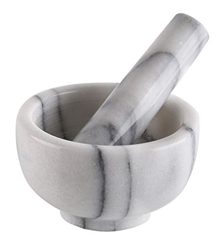 Greenco Mortar and Pestle Set White Marble Stone Mortar and Pestle Grinding Bowl Small 375 Inches Kitchen Essential for Spices Guacamole and More