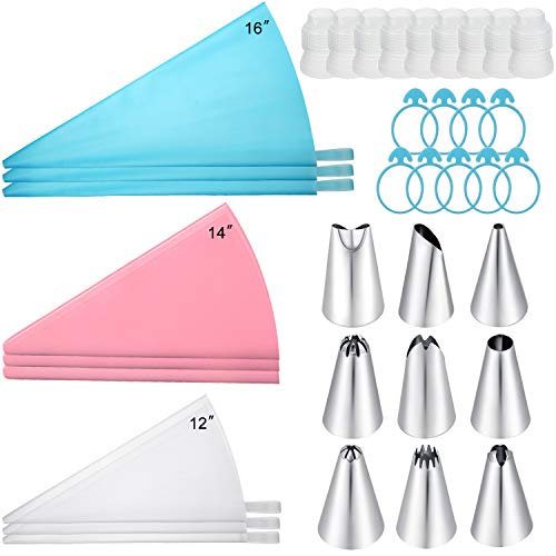 36 Pieces Pastry Piping Bags Set 3 Sizes Reusable Silicone Pastry Bags Cupcake Icing Tips Piping Bags Couplers and Frosting Bags Ties for Baking Cake Cookies Candy Supplies