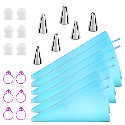 Kasmoire Reusable Piping Bags and Tips Set Cake Decorating Tools with Icing Pastry Bags Icing Bags Tips Couplers and Frosting Bags Ties for Cookie Icing Cakes Cupcakes