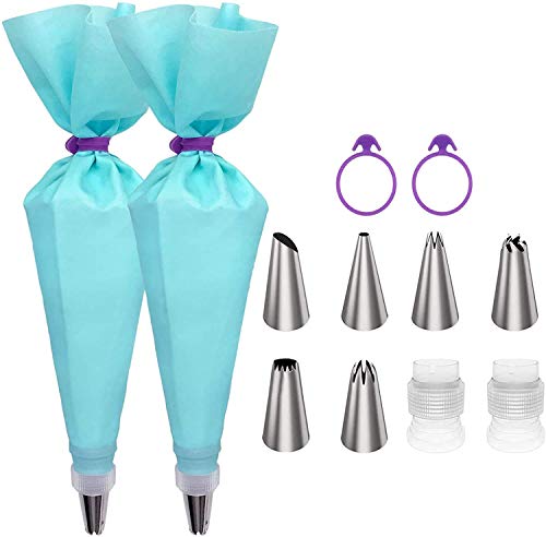 Piping Bag and Tips Set Cake Decorating Kit for Baking with Reusable Pastry Bags and Tips Standard Converters Silicone Rings Cake Decorating Supplies for Deviled Egg Cupcake and Cookie Icing