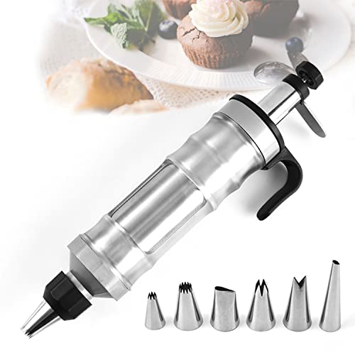Suuker Icing Decoration Gun SetStainless Steel Dessert Decorator Cake Decorating Tool with 6 Pcs Russian Piping Icing NozzlesKitchen Baking Pastry Tool(Black）