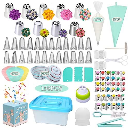 Cake Decorating Supplies Kit for Beginners Set of 158 24 Numbered Icing Tips with Pattern Chart Cake Decorating Supplies with Frosting TipsBags Cupcake Decorating Kit Cookie Decorating Supplies