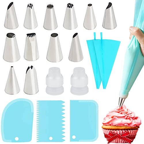 Piping Bags and Tips Set Cake Decorating Supplies for Baking with Reusable Pastry Bags and Tips Standard Converters Silicone Rings Cake Decorating Tools for Cookie Icing Cakes Cupcakes