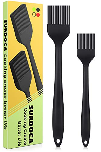 SURDOCA Silicone Pastry Basting Brush  2Pcs 10  8 in Heat Resistant Brush for Baking Cooking Food BPA Free Kitchen Brush for Sauce Butter Oil Stainless Steel Core Design for Barbecue BBQ Grilling