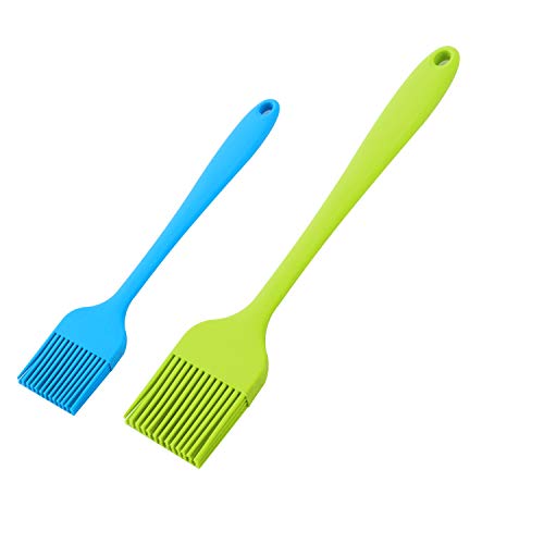 Pastry Brush McoMce 2 Pack Basting Brush OnePiece Seamless Design Cooking Brush Basting Brush for Cooking Food Grad Silicone Basting Brush Green Food Brush Blue Kitchen Brushes for Food